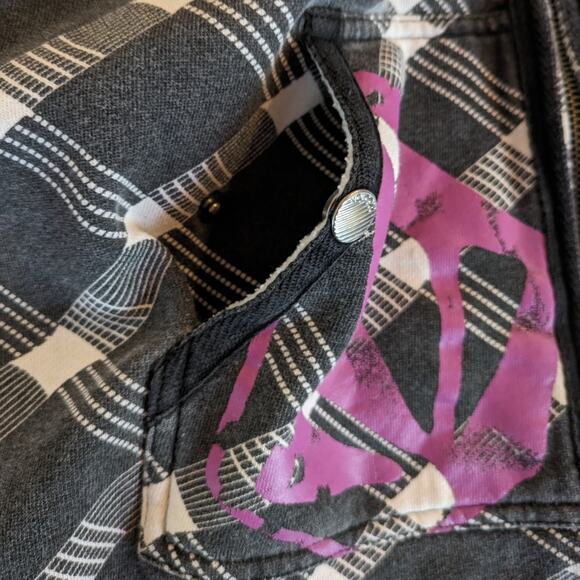 Volcom Womens Gray Black Plaid Flannel Zip Hoodie Hoody Y2K Skater Gear Jacket - Picture 6 of 10